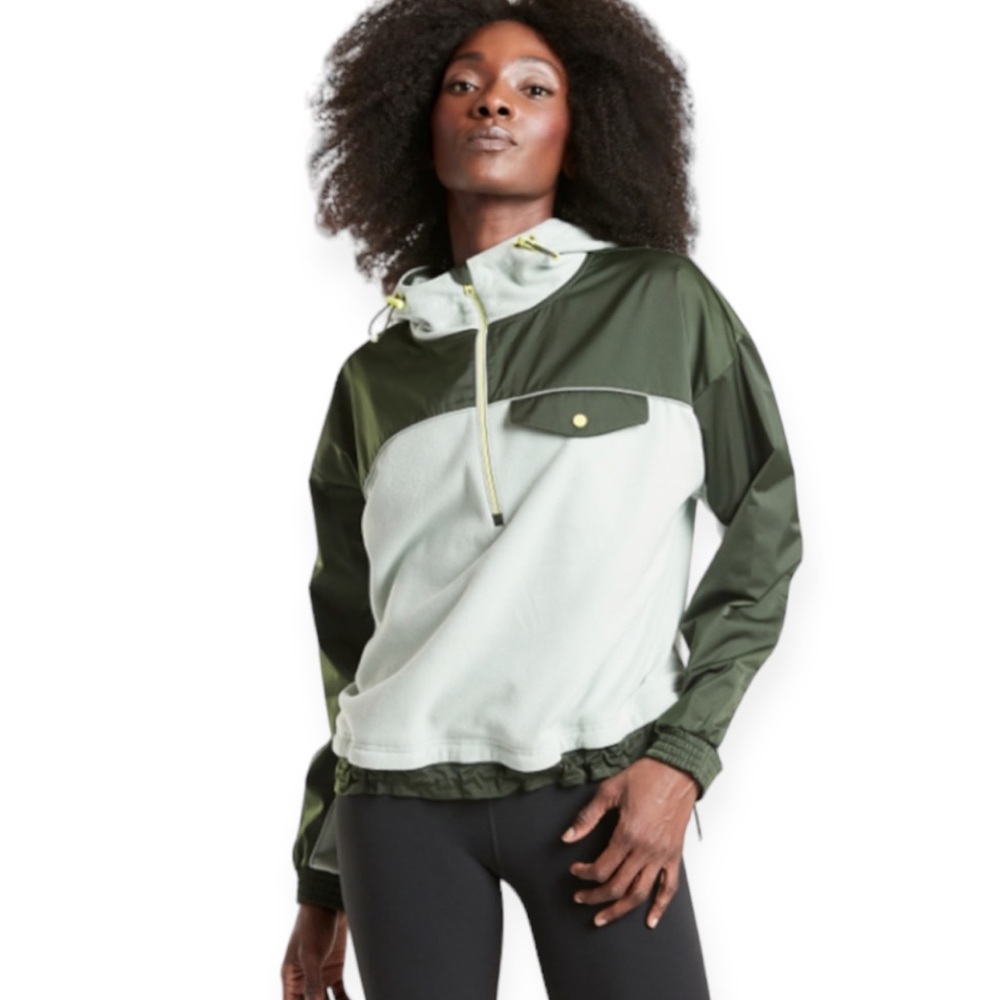 Athleta Women's Green White Zion Microfleece 1/4 Zip Hoodie Jacket Sz Small - Picture 2 of 8